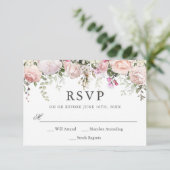 Summer Pink Roses Floral Wedding RSVP Karte (Stehend Vorderseite)