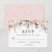 Summer Pink Roses Floral Wedding RSVP Karte (Vorne/Hinten)