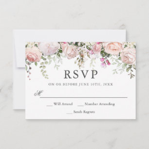 Summer Pink Roses Floral Wedding RSVP Karte