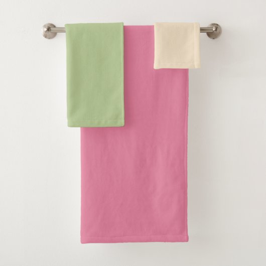 Summer Pink, Sage Green & Creme Colorblock Badhandtuch Set (Insitu)