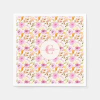 Summer Pink Watercolor Floral Monogramm und Name
