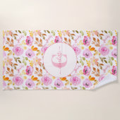 Summer Pink Watercolor Floral Monogramm und Name Strandtuch (Vorderseite)
