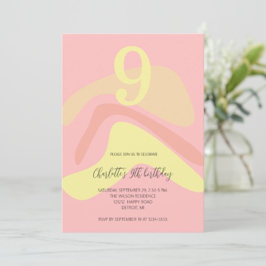 Summer Pink Yellow Creme Personalisiert Einladung (Stehend Vorderseite)