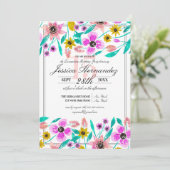 Summer Pink Yellow Floral Wasserfarbe Quinceña Einladung (Stehend Vorderseite)