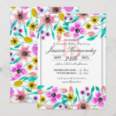 Summer Pink Yellow Floral Wasserfarbe Quinceña Einladung (Vorne/Hinten)