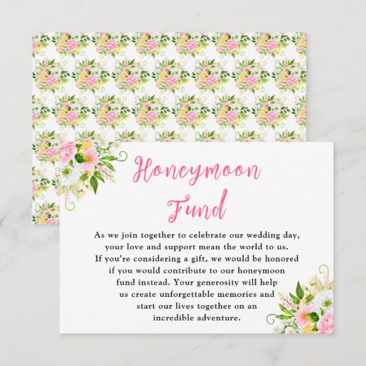 Summer Pink Yellow Floral Wedding Honeymoon Fund Begleitkarte (Vorne/Hinten)