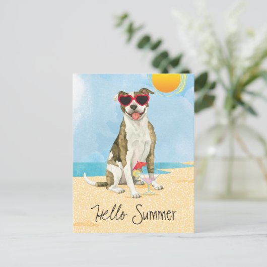 Summer Pit Bull Terrier Postkarte (Stehend Vorderseite)