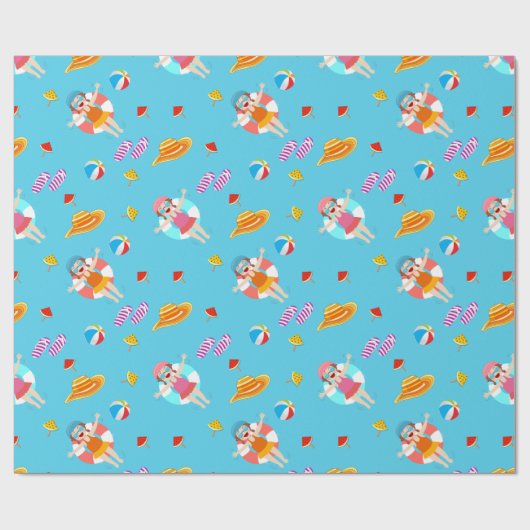 Summer Pool Beach Life Packaging Papier Geschenkpapier (Flach)