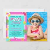 Summer Pool Birthday Bash Girl wIth Photo Einladung (Vorderseite)