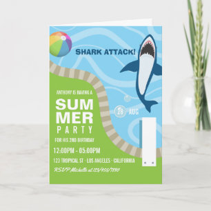 Summer Pool Birthday Party zum Thema Haifisch Einladung