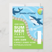 Summer Pool Birthday Party zum Thema Haifisch Magneteinladung (Vorderseite)