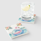 Summer Pool Flamingo Steinuntersetzer (Seitenansicht)