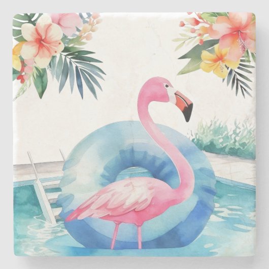 Summer Pool Flamingo Steinuntersetzer (Vorderseite)