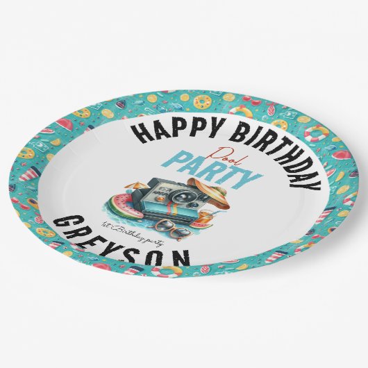 Summer Pool Party 2. Geburtstag Pappteller (Schrägansicht)