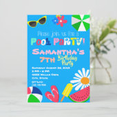 Summer Pool Party Birthday Beach Ball Sonnenbrille Einladung (Stehend Vorderseite)