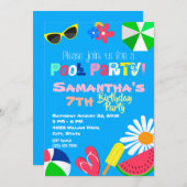 Summer Pool Party Birthday Beach Ball Sonnenbrille Einladung (Vorne/Hinten)