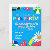 Summer Pool Party Birthday Beach Ball Sonnenbrille Postkarte (Vorne/Hinten)