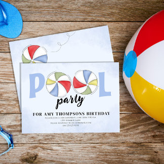 Summer Pool Party Birthday Beach Balls Einladung