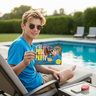 Summer Pool Party Birthday photo  Einladung