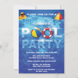 Summer Pool Party Blaue Einladung