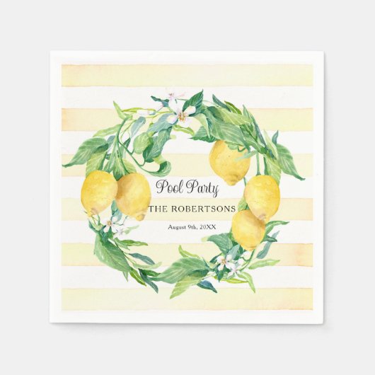 Summer Pool Party Citrus Lemon Wreath Blossom Leaf Serviette (Vorderseite)