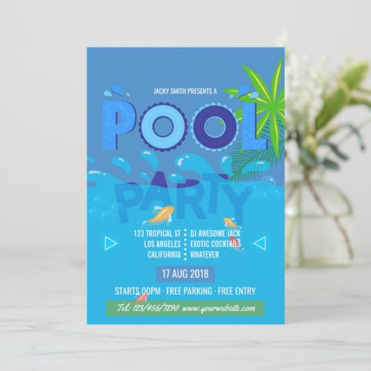 Summer Pool Party Einladung (Stehend Vorderseite)