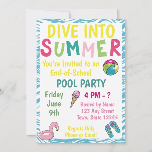 Summer Pool Party Einladung (Vorderseite)