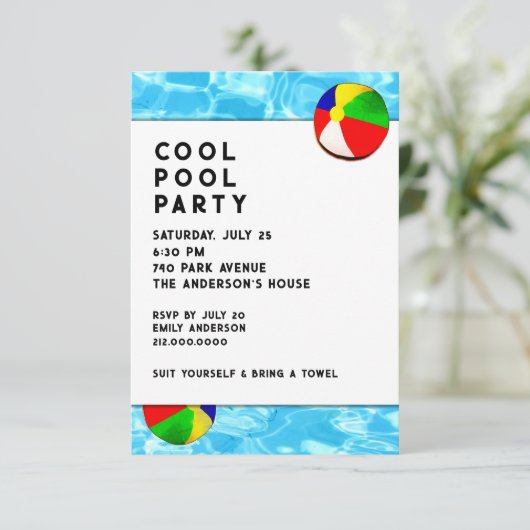 Summer Pool Party Einladung (Stehend Vorderseite)