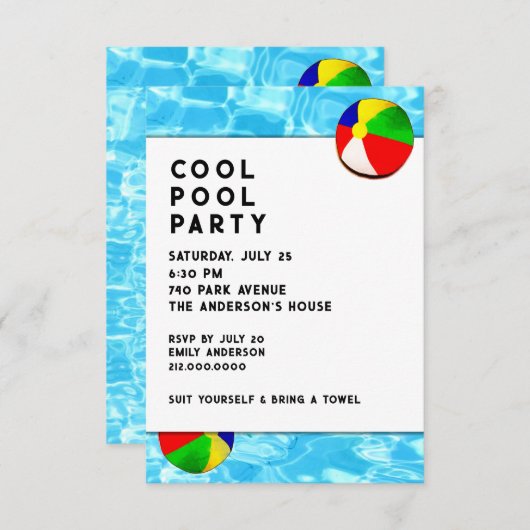 Summer Pool Party Einladung (Vorne/Hinten)