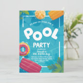 Summer Pool Party Einladung (Stehend Vorderseite)