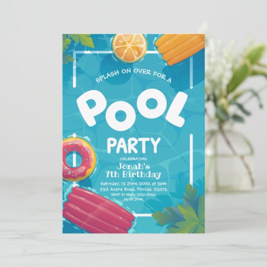 Summer Pool Party Einladung (Stehend Vorderseite)