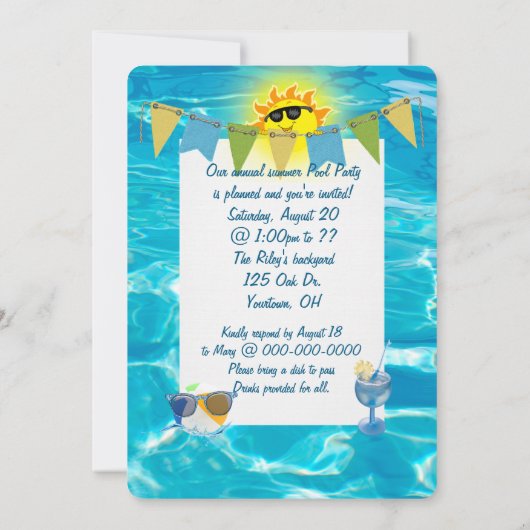 Summer Pool Party Einladung (Rückseite)