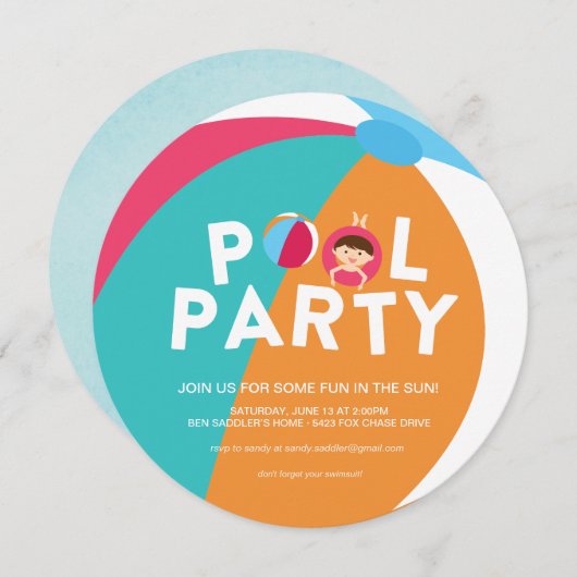 Summer Pool Party Einladung (Vorne/Hinten)