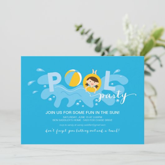 Summer Pool Party Einladung (Stehend Vorderseite)