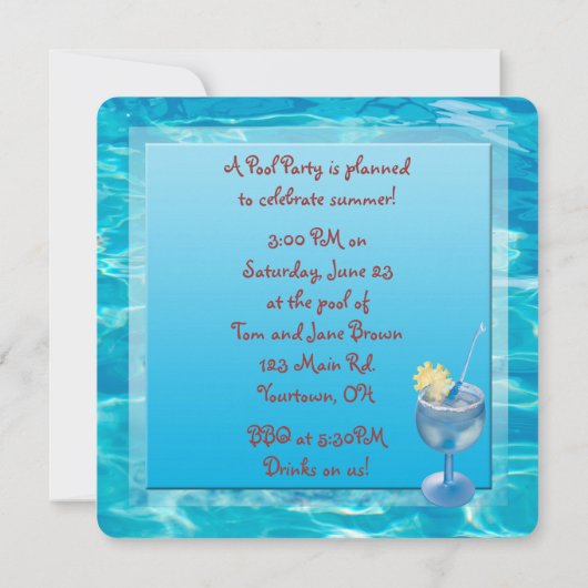 Summer Pool Party Einladung (Rückseite)