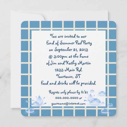 Summer Pool Party Einladung (Rückseite)
