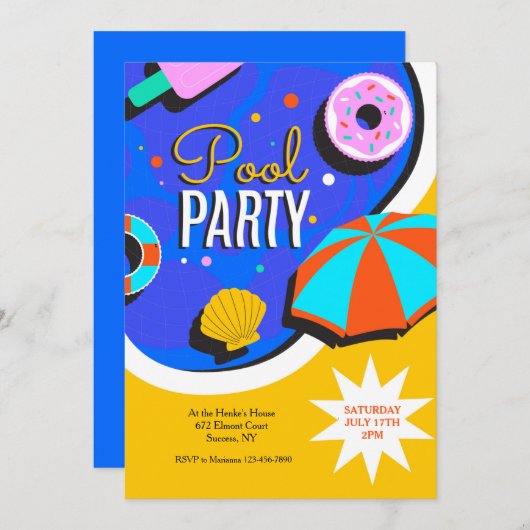 Summer Pool Party Einladung (Vorne/Hinten)