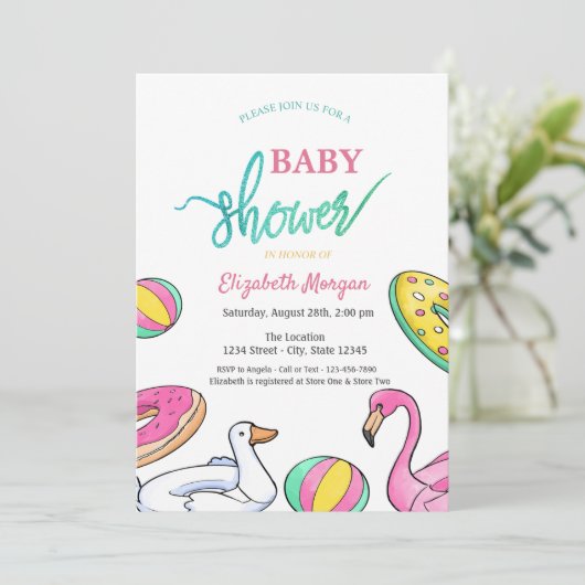 Summer Pool Party Einladung (Stehend Vorderseite)