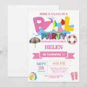 Summer Pool Party Einladung Splash Girl (Vorne/Hinten)