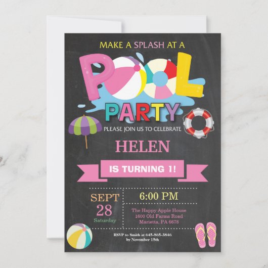 Summer Pool Party Einladung Splash Girl (Vorderseite)