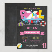 Summer Pool Party Einladung Splash Girl (Vorne/Hinten)