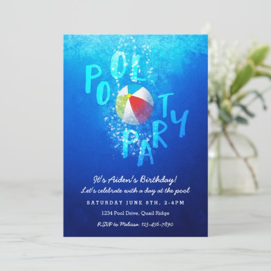 Summer Pool Party Einladungen (Stehend Vorderseite)