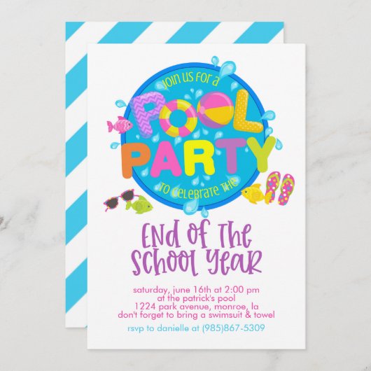 Summer Pool Party, Ende des Schuljahres Party Einladung (Vorne/Hinten)