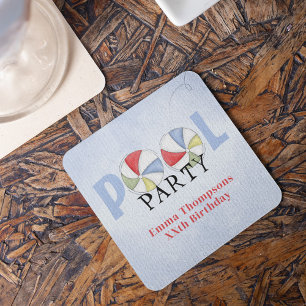 Summer Pool Party farbenfroher Strand Rechteckiger Pappuntersetzer