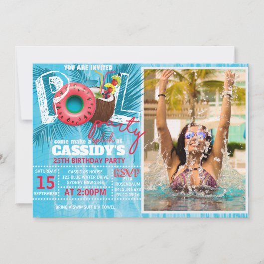 Summer Pool Party Foto Geburtstag Einladung (Vorderseite)