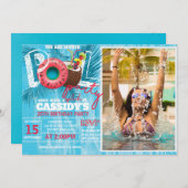 Summer Pool Party Foto Geburtstag Einladung (Vorne/Hinten)