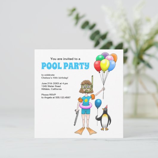 Summer Pool Party Geburtstag Einladung (Stehend Vorderseite)