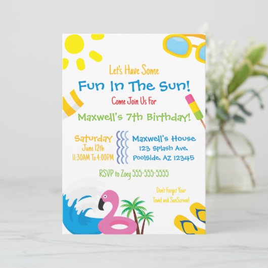 Summer Pool Party Geburtstag Einladung (Stehend Vorderseite)