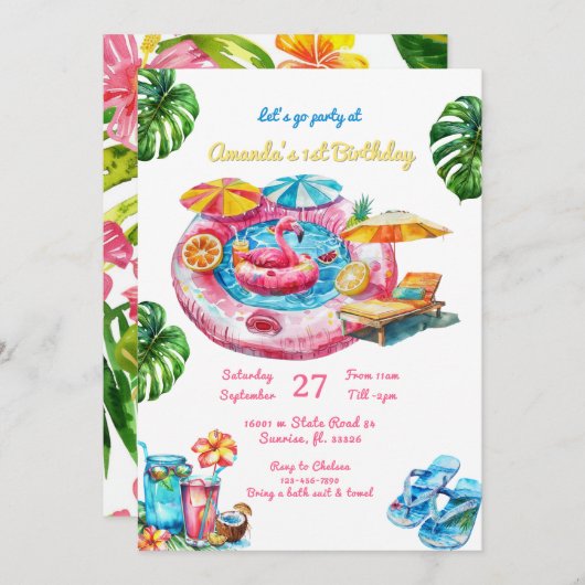 Summer Pool Party Geburtstag Einladung (Vorne/Hinten)