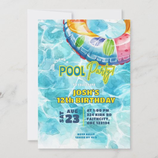 Summer Pool Party Geburtstag Einladung (Vorderseite)
